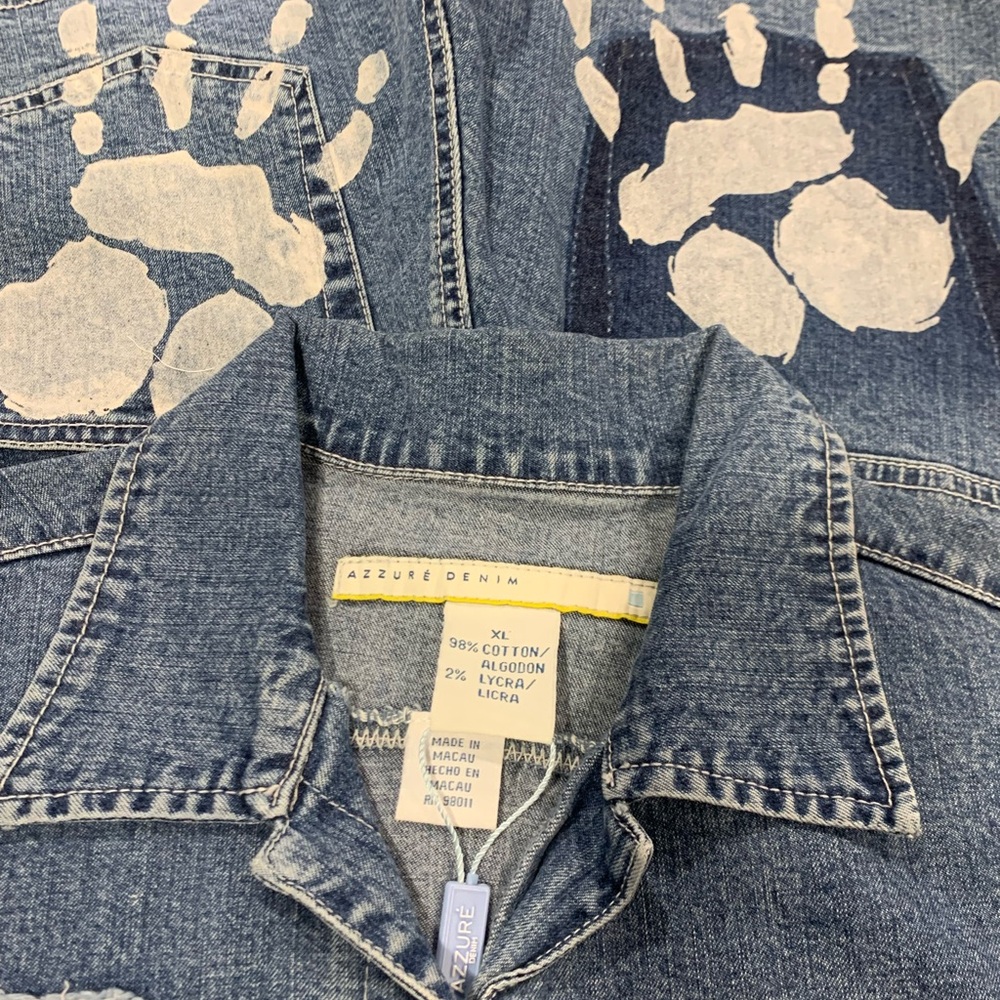 Azzure Denim Jumpsuit Shorts with Frayed Patch Accent - Picture 6 of 14